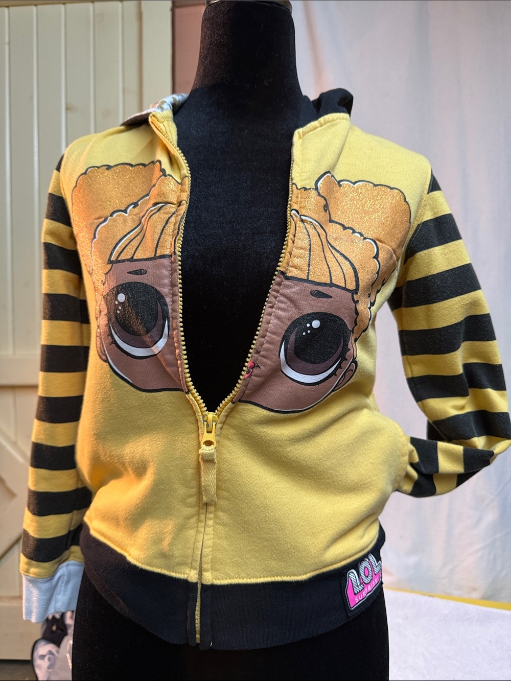 L.O.L. Surprise! Yellow and Black Striped Girls' Zip Hoodie